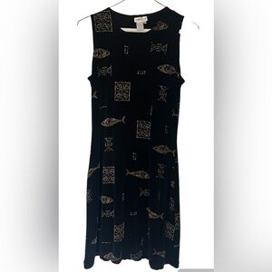 Coldwater Creek Women’s Fish Sea-Life Print Midi Sleeveless Dress Black M